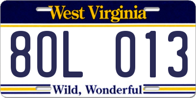 WV license plate 8OL013