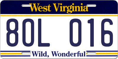 WV license plate 8OL016