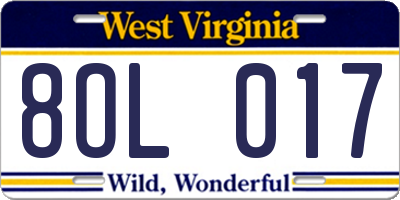 WV license plate 8OL017