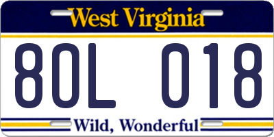WV license plate 8OL018