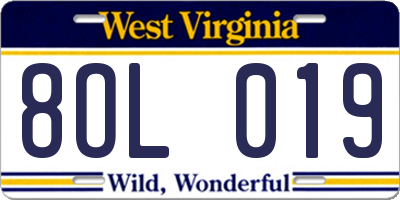 WV license plate 8OL019