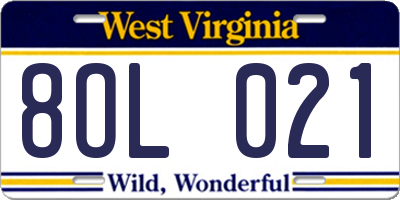WV license plate 8OL021