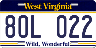 WV license plate 8OL022