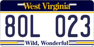 WV license plate 8OL023