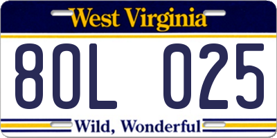 WV license plate 8OL025