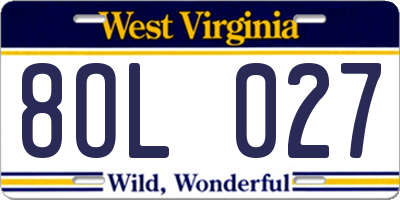 WV license plate 8OL027