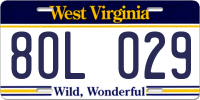 WV license plate 8OL029