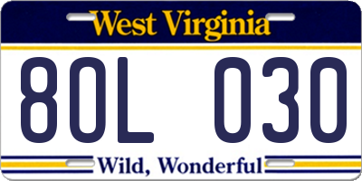 WV license plate 8OL030