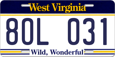 WV license plate 8OL031