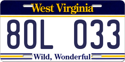 WV license plate 8OL033