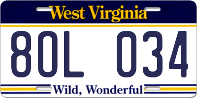 WV license plate 8OL034