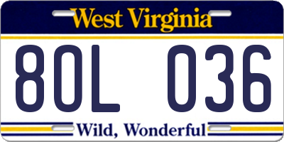 WV license plate 8OL036