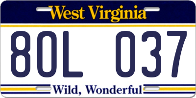 WV license plate 8OL037