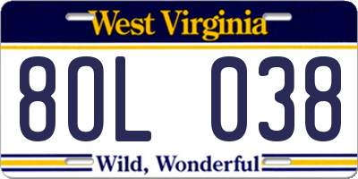 WV license plate 8OL038