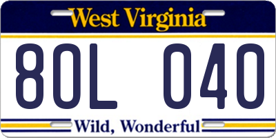 WV license plate 8OL040