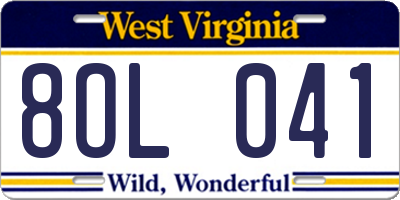 WV license plate 8OL041