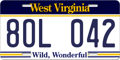 WV license plate 8OL042