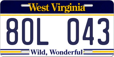 WV license plate 8OL043