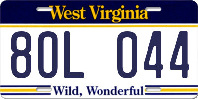 WV license plate 8OL044