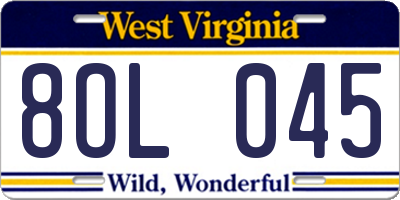 WV license plate 8OL045
