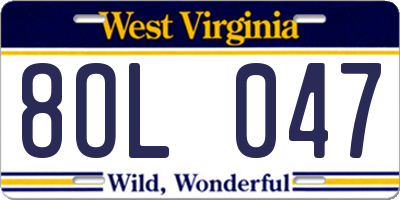 WV license plate 8OL047