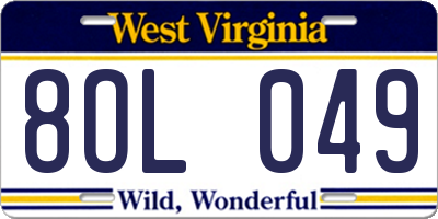 WV license plate 8OL049