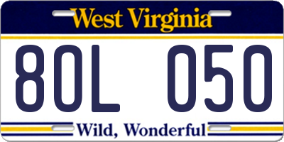 WV license plate 8OL050