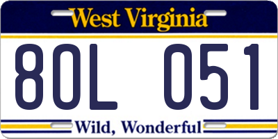 WV license plate 8OL051
