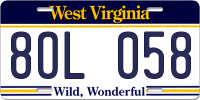 WV license plate 8OL058