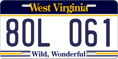 WV license plate 8OL061