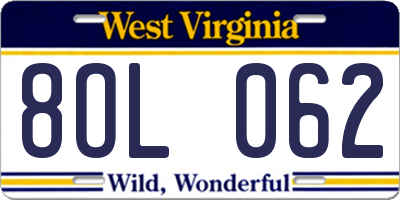 WV license plate 8OL062