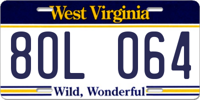 WV license plate 8OL064