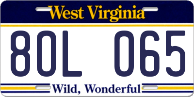 WV license plate 8OL065