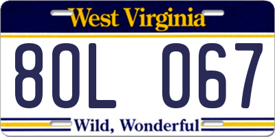 WV license plate 8OL067