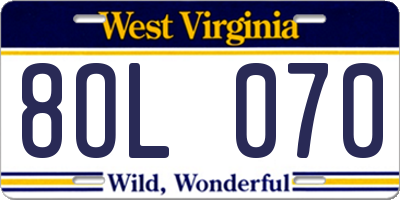 WV license plate 8OL070