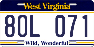 WV license plate 8OL071
