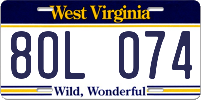 WV license plate 8OL074