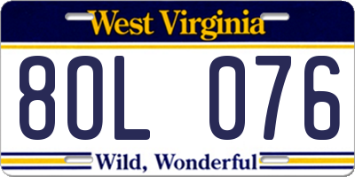 WV license plate 8OL076