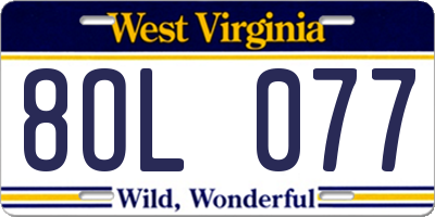 WV license plate 8OL077