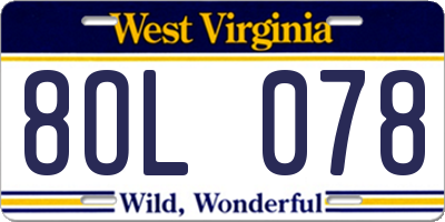 WV license plate 8OL078