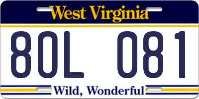 WV license plate 8OL081