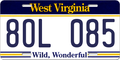 WV license plate 8OL085