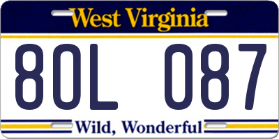 WV license plate 8OL087
