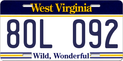 WV license plate 8OL092