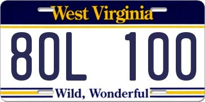 WV license plate 8OL100