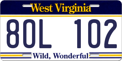 WV license plate 8OL102