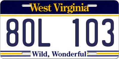 WV license plate 8OL103
