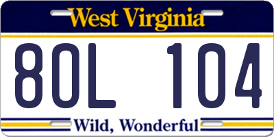 WV license plate 8OL104