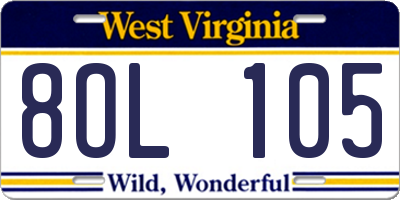 WV license plate 8OL105