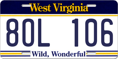 WV license plate 8OL106